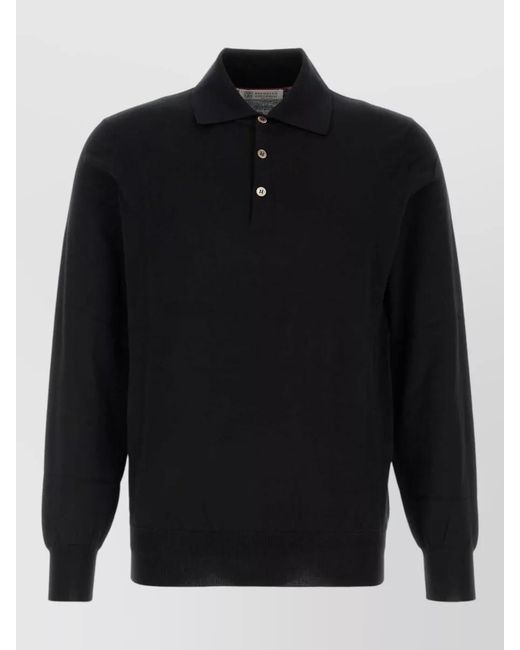 Brunello Cucinelli Black Cotton Polo Shirt Collared Ribbed Cuffs Hem for men