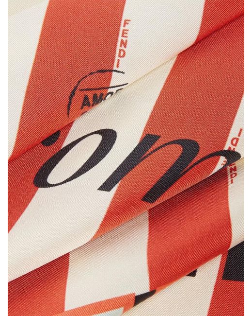 Fendi Red Pequin Postcard Silk Square Foulard
