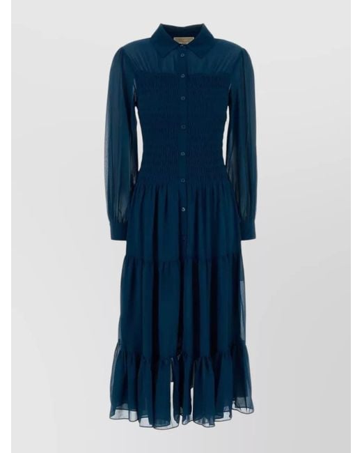 Michael Kors Blue Georgette Shirt Midi Dress