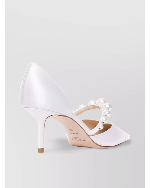 Jimmy Choo White High Heel Pumps Pearl Embellishments