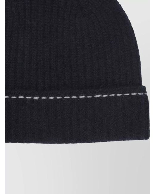 Kiton Blue Rib Knit Cashmere Beanie Contrast Brim for men