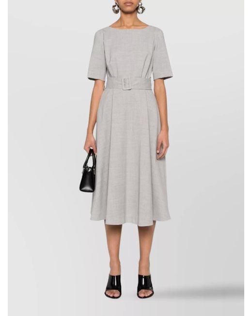 P.A.R.O.S.H. White Wool Dart-Detail Belted Midi Dress