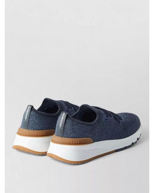 Brunello Cucinelli Blue Cotton Knit Low-Top Sneakers for men