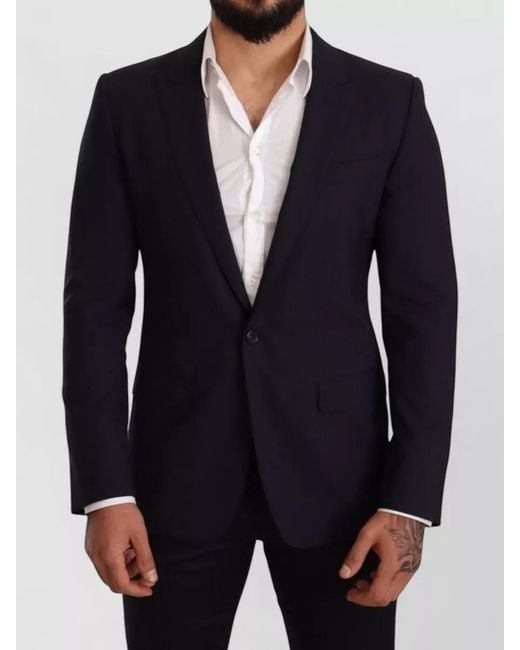 Dolce & Gabbana Blue Virgin Wool Slim-Fit Single-Breasted Blazer for men