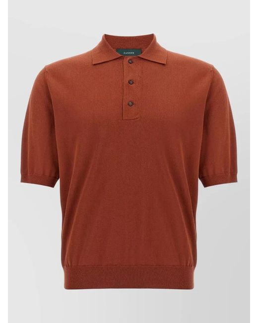 Zanone Red Cotton Polo Shirt Straight Cut Ribbed Collar Hem for men