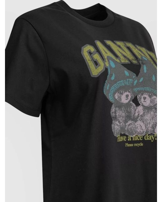 Ganni Black Organic Cotton Crew-Neck T-Shirt
