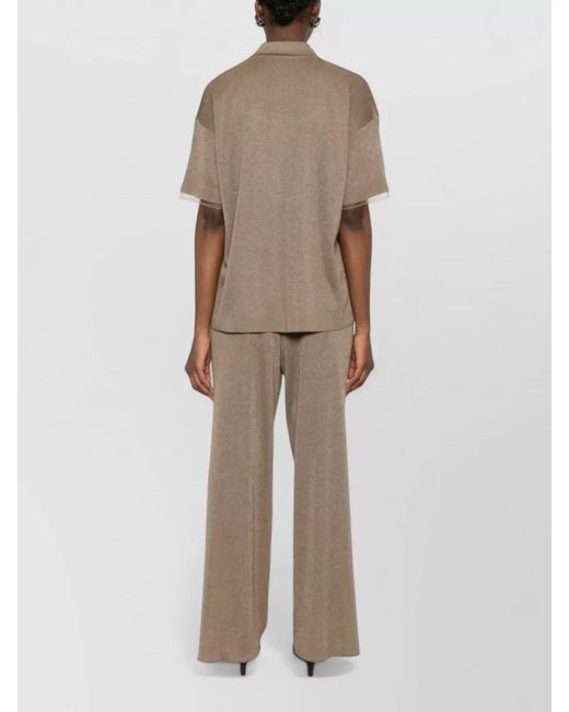 Fabiana Filippi Natural Relaxed Metallic Finish Polo Collar Top