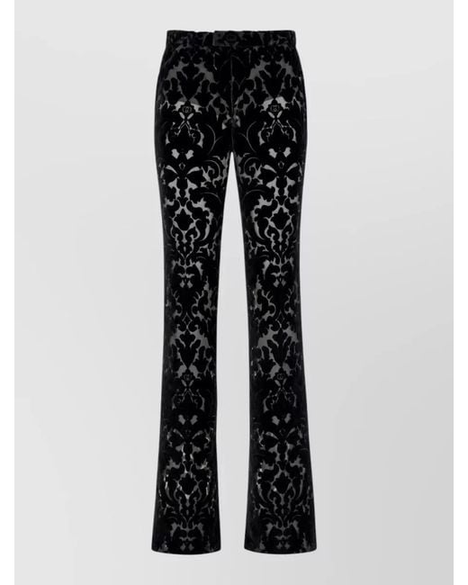 Gucci Black High Waist Flared Velvet Pants Floral Print