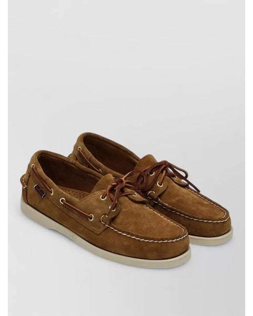 Sebago Brown Boat Shoes Suede Finish Rubber Sole Eyelets for men