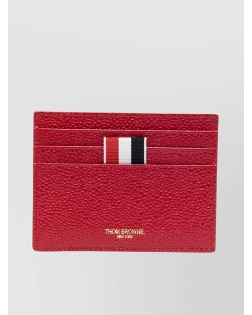 Thom Browne Red Pebbled Leather Card Holder for men
