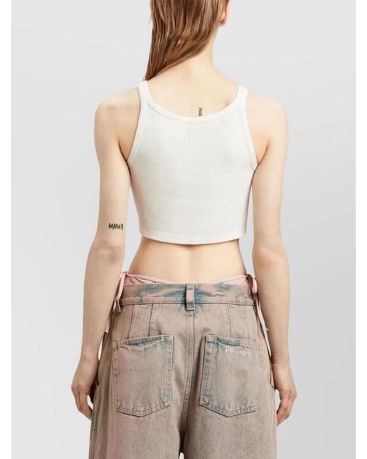 Palm Angels Natural Cotton Cropped Sleeveless Logo Top