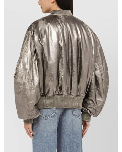 The Attico Brown Lamb Leather Bomber Jacket