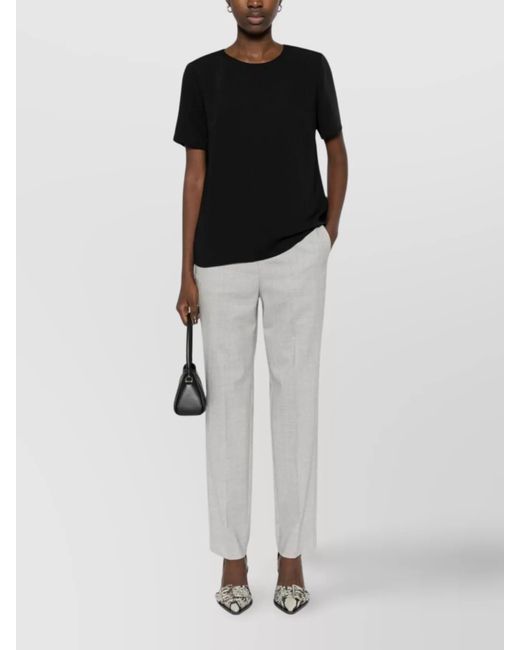 P.A.R.O.S.H. White High-Waisted Wool Trousers With Crease Detail