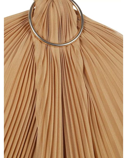 Max Mara Natural Halterneck Top Asymmetric Hem Pleated Sheer
