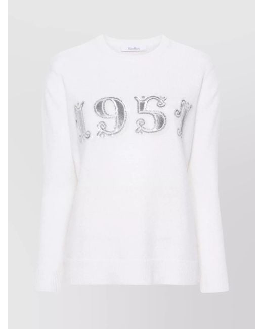 Max Mara White Cashmere Wool Ribbed Crew Neck Sweater