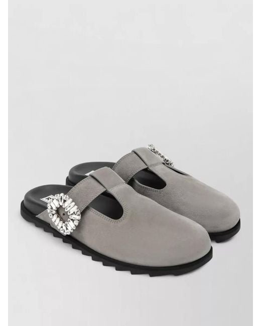 Roger Vivier Gray Leather T-Strap Mules