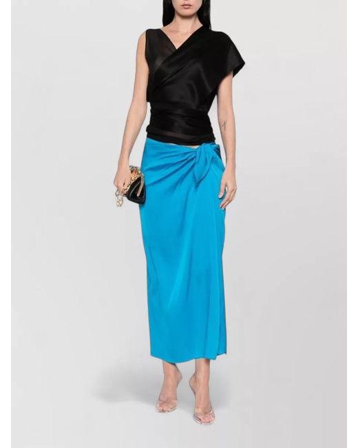 Silk95five Blue French Tie High Waist Maxi Skirt
