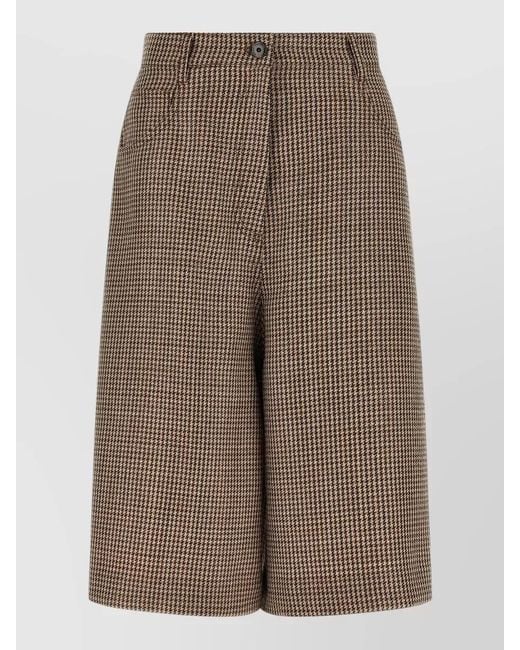 Brunello Cucinelli Brown Prince Wales Lamé High Waist Bermuda Shorts