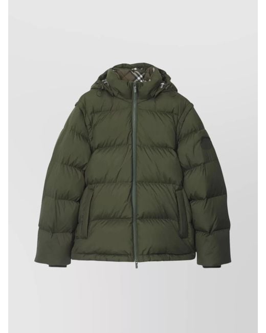Burberry Green Padded Jacket Featuring Removable Sleeves for men