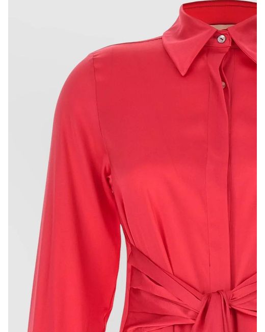 Le twins Red Cervia Dress Long Sleeves Tie Waist