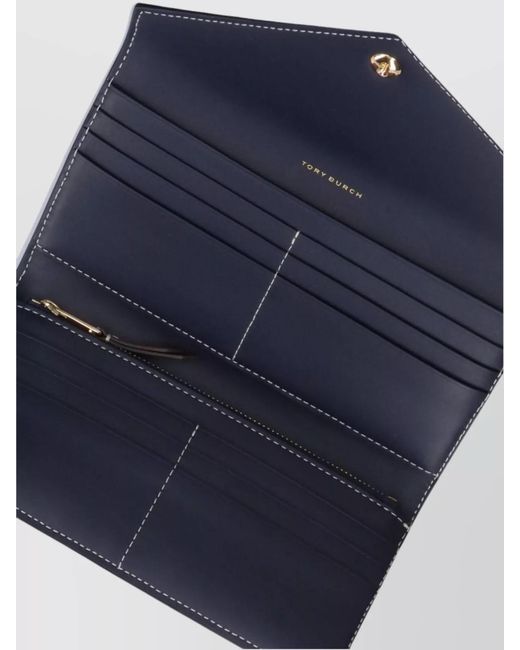 Tory Burch Blue Leather And Canvas Envelope Wallet