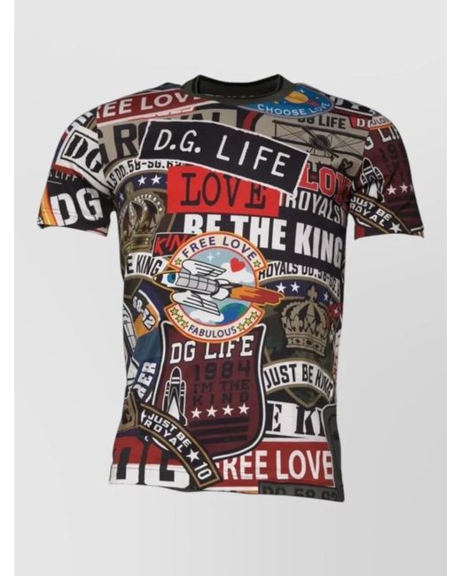 Dolce & Gabbana Brown Cotton Graphic Print Crew Neck T-Shirt for men
