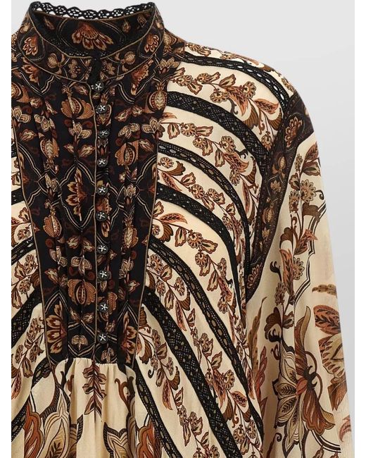 Farm Rio Multicolor Garden Lace Midi Dress High Neck Buttons