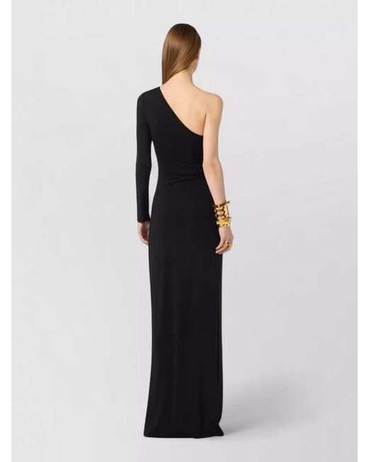 Elisabetta Franchi Black One Shoulder Fitted Gown Cut Out Waist