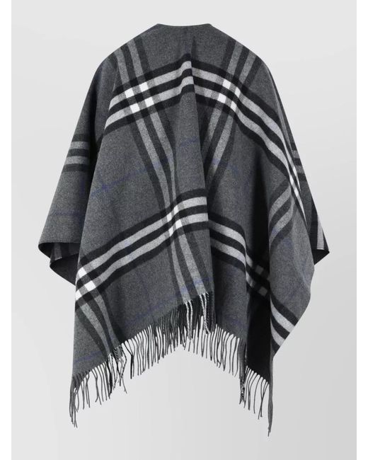 Burberry Black Check Cashmere Cape Soft Texture Fringe