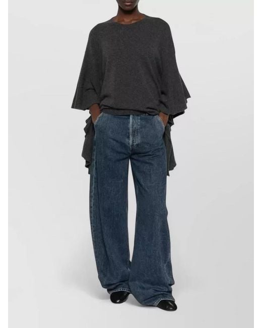 Uma Wang Black Cashmere Crew Neck Sweater Ruffle Sleeves