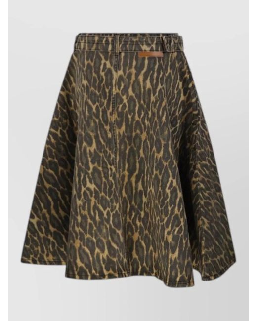 Ganni Green Denim Printed Wrap Midi A-Line Skirt