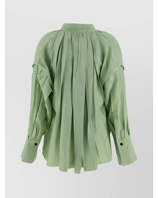 Ferragamo Green Gathered Oversized V-Neck Blouse