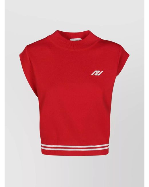 Autry Red Ribbed Knit Logo Tank Top