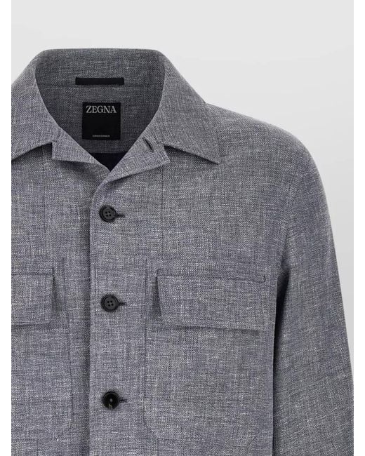 Zegna Gray Linen Blend Long-Sleeve Shirt Jacket for men