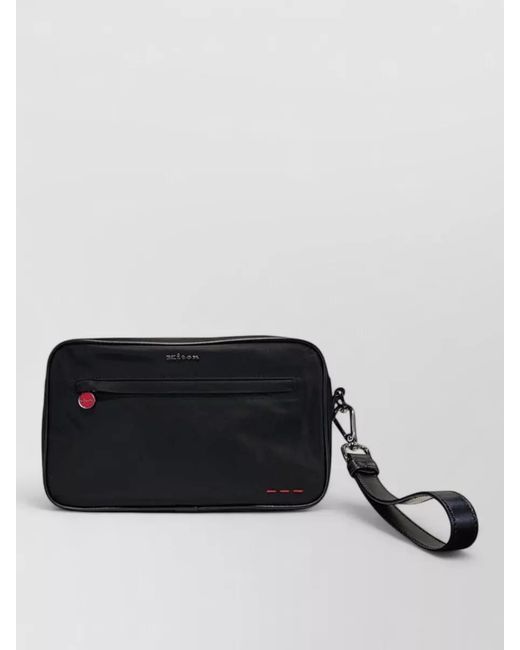 Kiton Black Clutch Bag Adjustable Strap Front Pocket for men