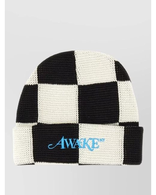 AWAKE NY Black Logo Beanie Hat Folded Brim Checkered Pattern for men