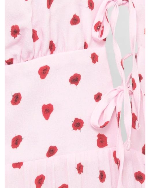 Mar De Margaritas Pink Floral Dress V Neckline Lace Detail