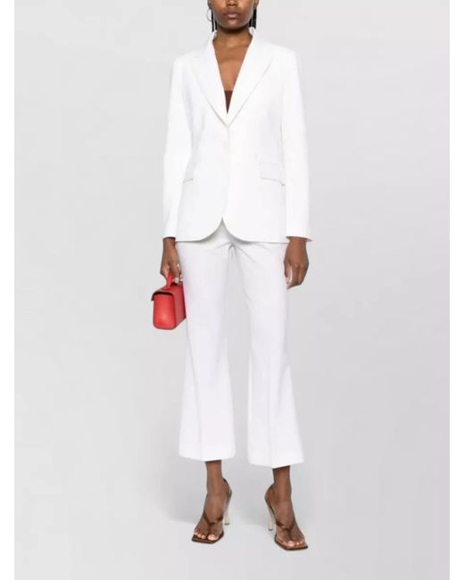 P.A.R.O.S.H. White Stretch Wool Cropped Flared Trousers