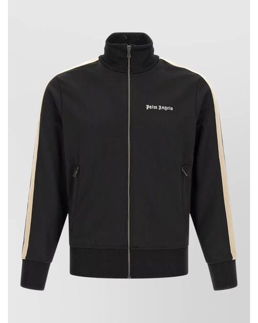 Palm Angels Black Track Jacket High Collar Contrast Stripes for men