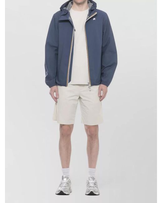 K-Way Blue Hooded Waterproof Short Jacket Elastic Cuffs for men