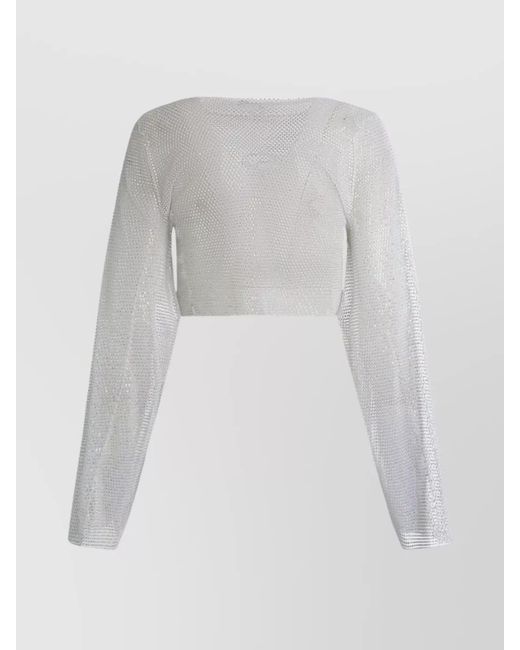 Santa Brands White Open-Knit Rhinestone Top