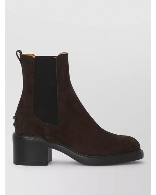 Tod's Black Suede Calfskin Ankle Boots Chunky Heel