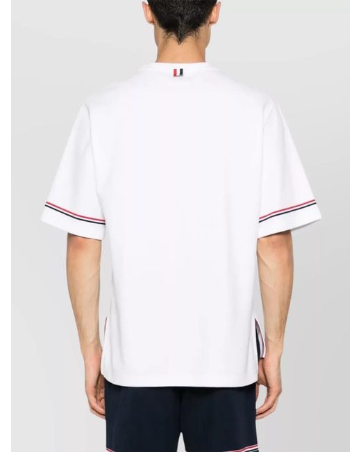 Thom Browne White Ribbed Crewneck Short Sleeve Cotton T-Shirt for men