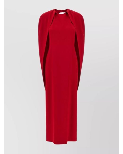 Alberta Ferretti Red Midi Dress With Cape And Back Slit