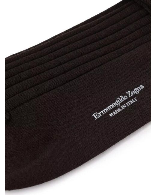 Zegna Black Ribbed Wool Socks for men