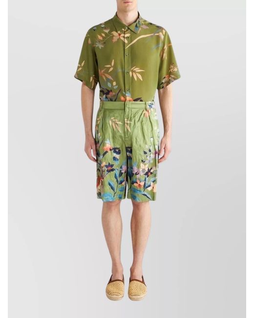 Etro Green Floral-Print Tailored Shorts for men