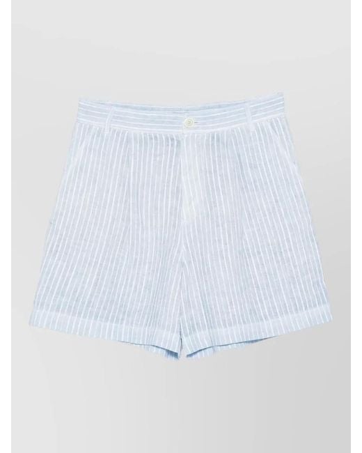 120% Lino White Linen Shorts Pleated Front Belt Loops