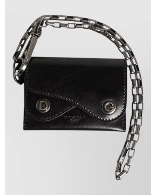 Dolce & Gabbana Black Leather Chain Bifold Card Holder for men