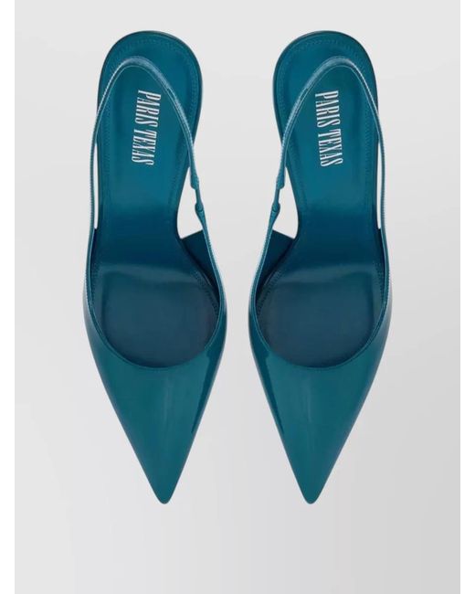 Paris Texas Blue Lidia Slingback Pumps Patent Calfskin