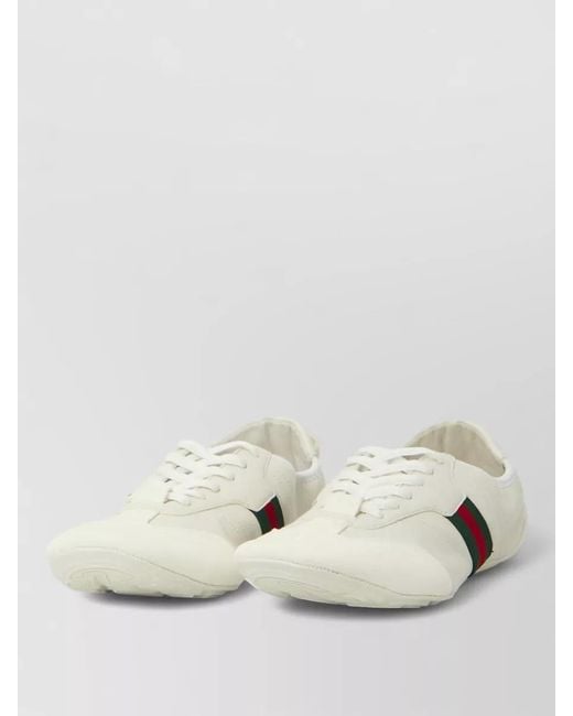 Gucci Natural Lace Up Sneakers Leather Web Detail